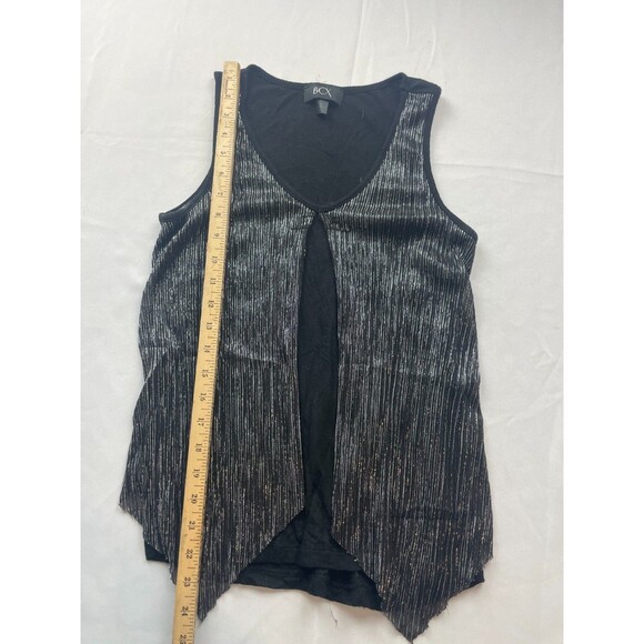 BCX Blouse Womens Small Black Metallic Striped Sleeveless Layered V-Neck - Picture 2 of 4